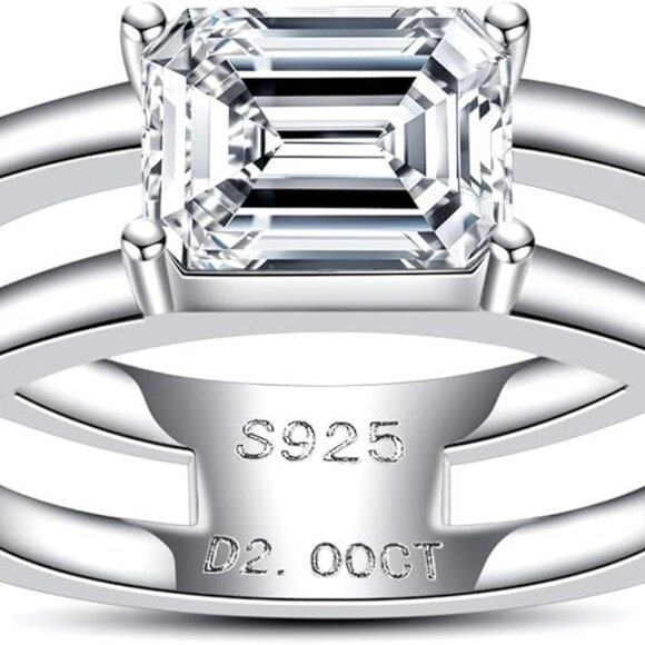 2cttw Emerald Cut Moissanite D Color VVS1 Clarity Silver Wedding Ring - Picture 2 of 6